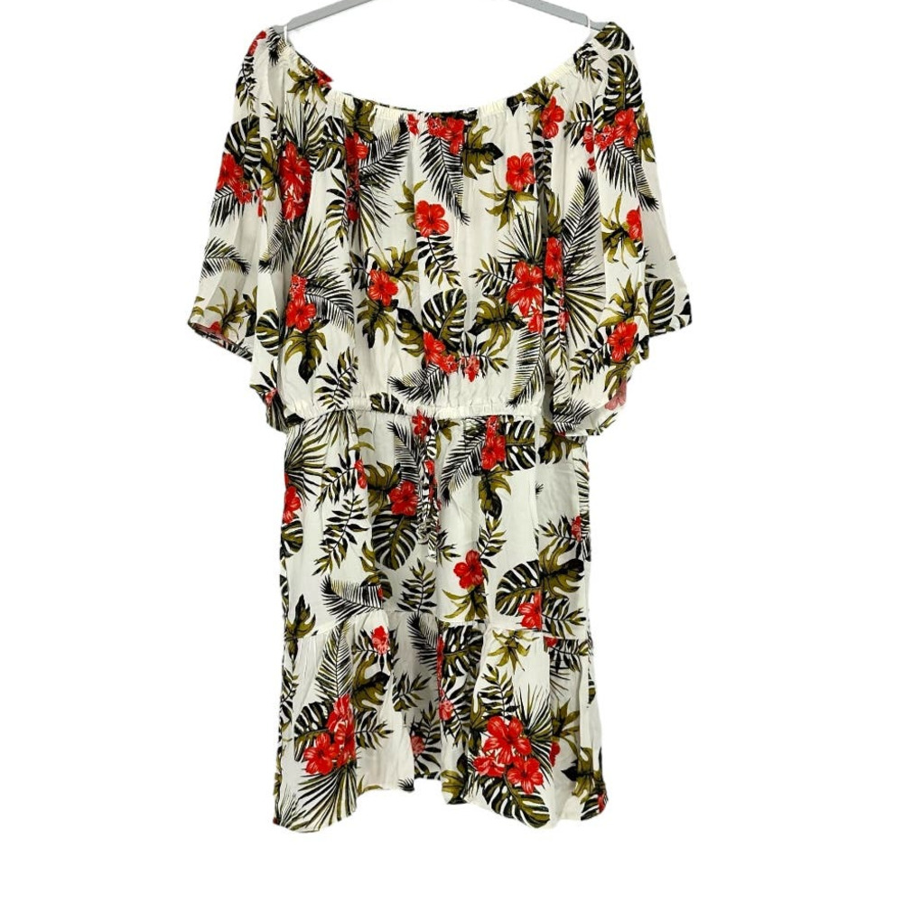 Millenium Red Green White Floral Print Dress Large